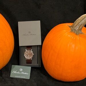 CHARLES HUTTON Elegant Brown Leather Strap Watch